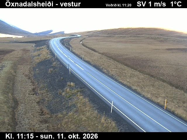 Road camera, road 1, looking west, Oxnadalsheidi, North