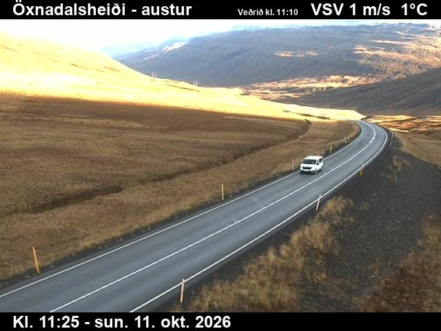 Road camera, road 1, looking east, Oxnadalsheidi, North