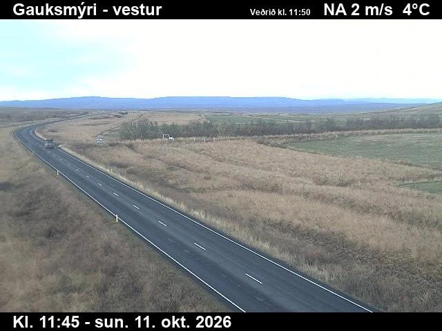 Road camera, road 1, looking west, Gauksmyri, North