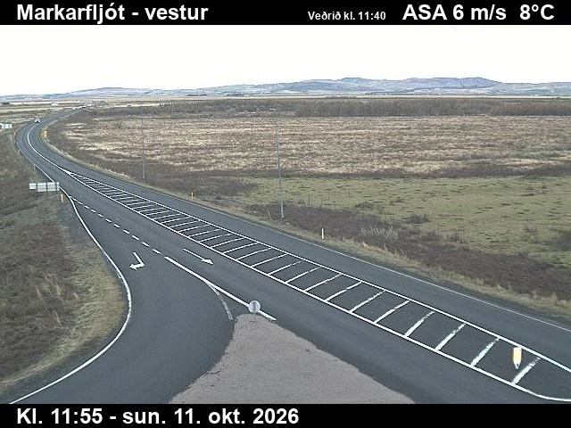 Road camera, road 1, looking west, Markarfljot (Bakkafjara junction), South