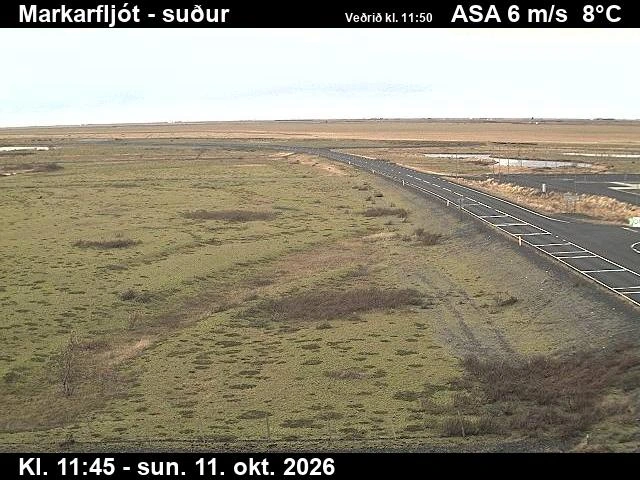 Road camera, road 1, towards Bakkafjara, Markarfljot (Bakkafjara junction), South