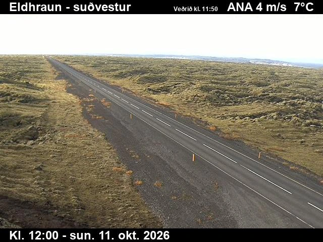 Road camera, road 1, looking south-west, Eldhraun, South