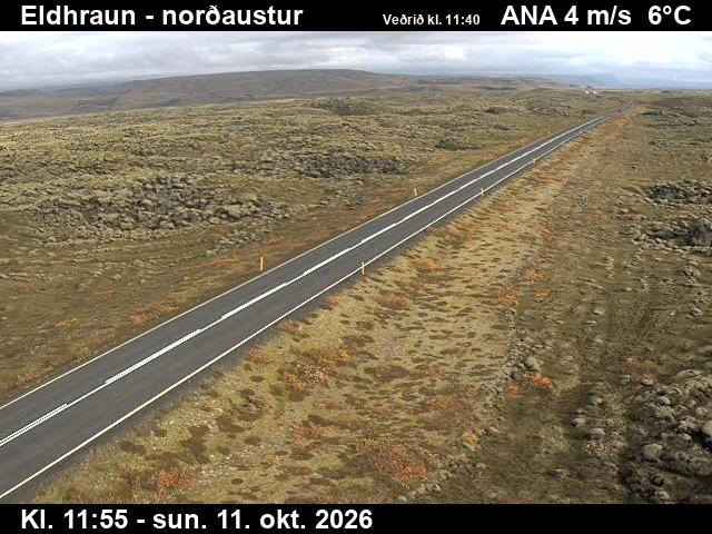Road camera, road 1, looking north-east, Eldhraun, South