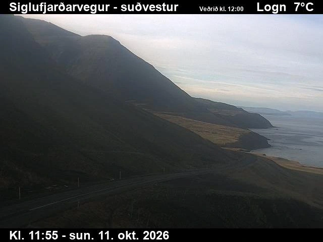 Road camera, road 76, looking south-west, Siglufjordur road at Herkonugil, North