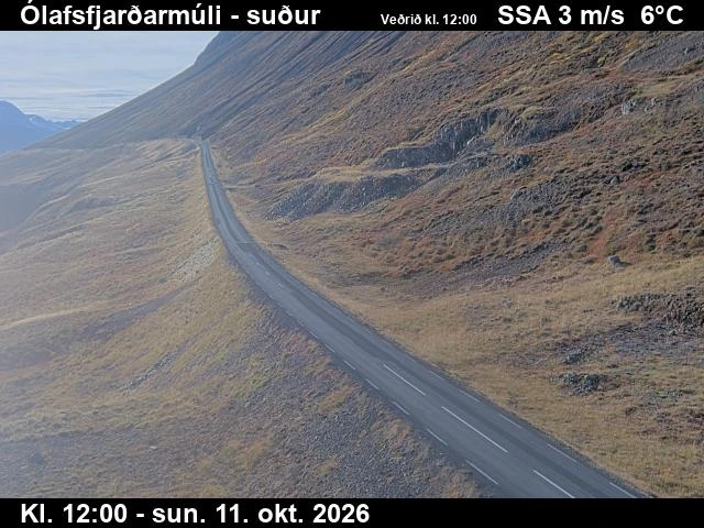 Road camera, road 82, looking south, Olafsfjordur road at Saudanes, North