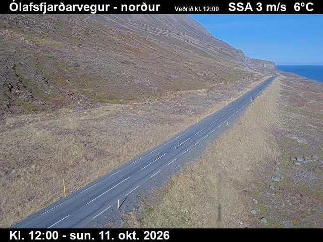 Road camera, road 82, looking north, Olafsfjordur road at Saudanes, North