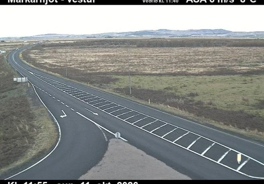 Road camera, road 1, looking west, Markarfljot (Bakkafjara junction), South