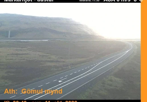Road camera, road 1, looking east, Markarfljot (Bakkafjara junction), South
