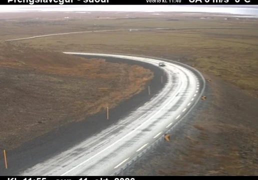 Road camera, road 39, Threngsli road, over Olfus, Threngsli, Southwest