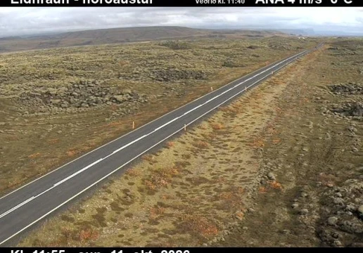 Road camera, road 1, looking north-east, Eldhraun, South