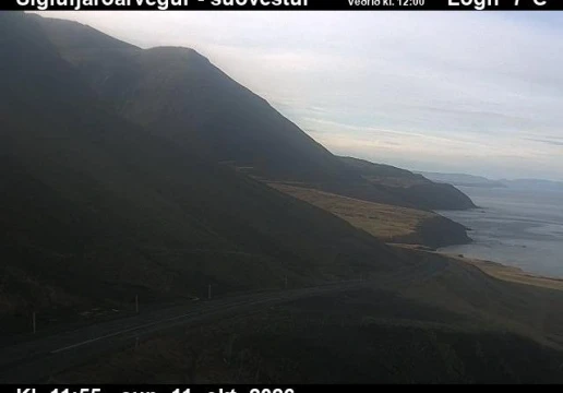 Road camera, road 76, looking south-west, Siglufjordur road at Herkonugil, North