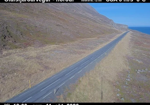 Road camera, road 82, looking north, Olafsfjordur road at Saudanes, North